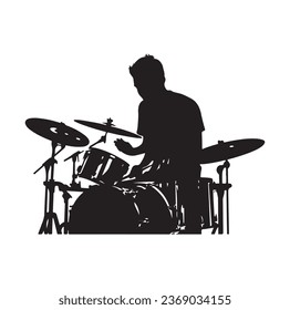 A drummer musician drumming drums in detailed silhouette