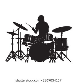 A drummer musician drumming drums in detailed silhouette