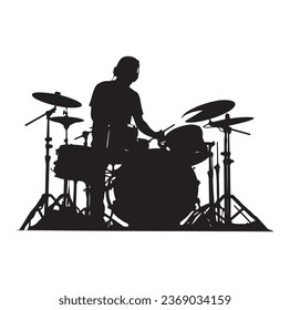 A drummer musician drumming drums in detailed silhouette