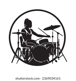 A drummer musician drumming drums in detailed silhouette