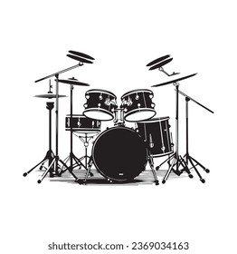 A drummer musician drumming drums in detailed silhouette