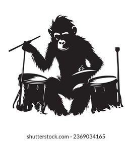 A drummer musician drumming drums in detailed silhouette