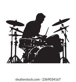 A drummer musician drumming drums in detailed silhouette