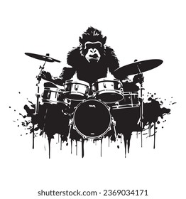 A drummer musician drumming drums in detailed silhouette