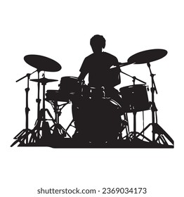 A drummer musician drumming drums in detailed silhouette