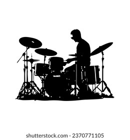 A drummer musician drumming drums in detailed silhouette