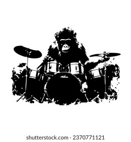 A drummer musician drumming drums in detailed silhouette