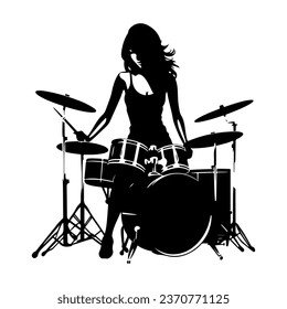 A drummer musician drumming drums in detailed silhouette