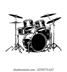 A drummer musician drumming drums in detailed silhouette