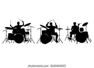 A drummer musician drumming drums vector silhouette