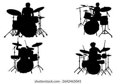 A drummer musician drumming drums vector silhouette