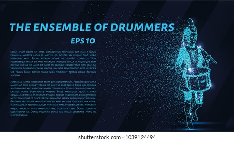 The drummer of the particles. The drummer in a school band consists of circles and points. Vector illustration