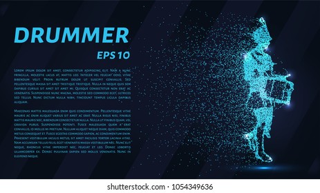 The drummer of the particles. The drummer in a school band consists of circles and points. Vector illustration