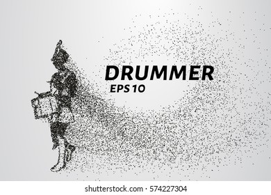 The drummer of the particles. The drummer in a school band consists of circles and points. Vector illustration.