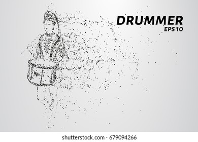 The drummer of the particles. The drummer in a school band consists of circles and points. Vector illustration