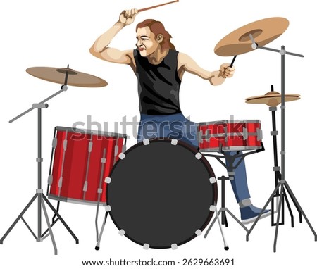 Drummer Playing Drum Set People Activity Vector