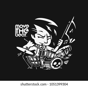 Drummer playing drums, Flat vector cartoon illustration