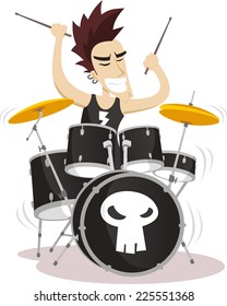 Drummer playing drums illustration