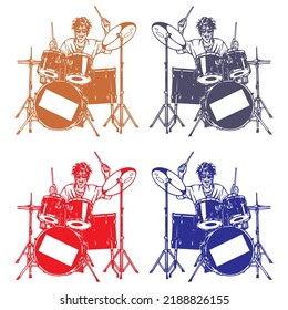 Drummer Playing Drums Vector Illustration
