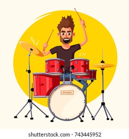 Drummer. Rock music. Cartoon vector illustration.