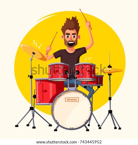 Drummer. Rock music. Cartoon vector illustration.