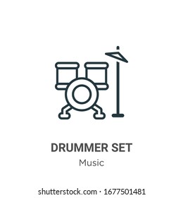 Icono de vector de contorno del tambor. Icono de juego de tambor negro de línea delgada, ilustración de elemento simple vector plano del concepto de música editable trazo aislado sobre fondo blanco