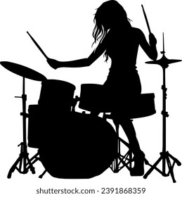 Drummer Silhouette, Drummer With Drums Silhouette Vector Illustration