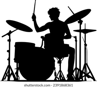 Drummer Silhouette, Drummer With Drums Silhouette Vector Illustration