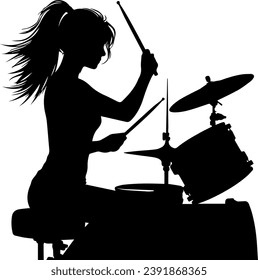 Drummer Silhouette, Drummer With Drums Silhouette Vector Illustration