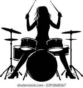 Drummer Silhouette, Drummer With Drums Silhouette Vector Illustration