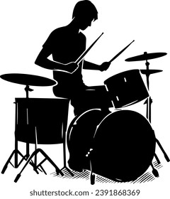 Drummer Silhouette, Drummer With Drums Silhouette Vector Illustration