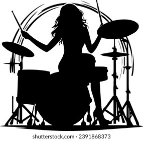 Drummer Silhouette, Drummer With Drums Silhouette Vector Illustration