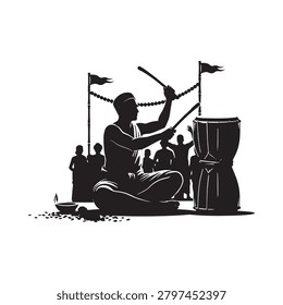 Drummer Silhouette With Ensemble Black And White Graphic