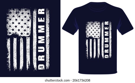 Drummer usa vantage grunge flag tshirt design