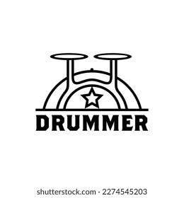 drummer vector logo design for percussion music, music studio or music concert