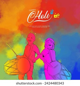 Drumming Joy Boys Creating a Colorful Symphony with Drums, Spreading Holi Cheer. Join the Festive Melody.Drums of Joy Boys Creating a Holi Spectacle, Drumming and Painting the Day with Vibrant Colors