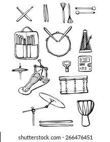 Drums doodle set
Black and white doodle drums set hand drawn vector EPS10
