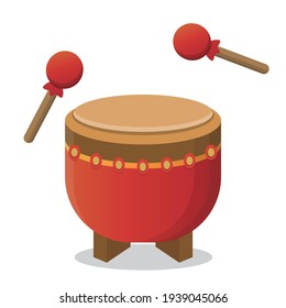 Drums for Dragon Boat Festival with drum sticks isolated in white background