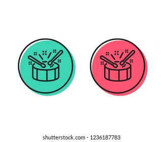 Drums with drumsticks line icon. Music sign. Musical instrument symbol. Positive and negative circle buttons concept. Good or bad symbols. Drums Vector