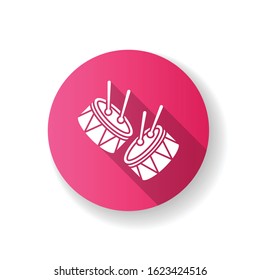 Drums with drumsticks pink flat design long shadow glyph icon. Musical instrument. Brazilian carnival. Samba. Festive parade. Musical movement. National holiday. Silhouette RGB color illustration