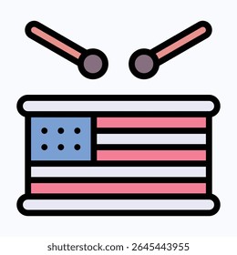 Drums Icon, American Flag Vector Icon, Fourth Of July Icon, Vector Style Lineal color Icon.	