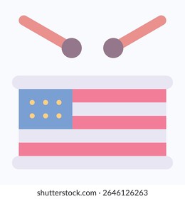 Drums Icon, American Flag Vector Icon, Fourth Of July Icon, Vector Style Flat Icon. 
