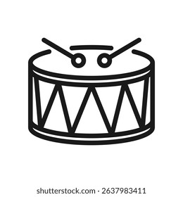 Drums icon. Drum with drumsticks. Drumming. Music and beat concept. Vector