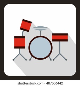 Drums icon in flat style with long shadow. Musical instrument symbol vector illustration