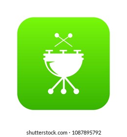 Drums icon green vector isolated on white background