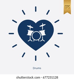 Drums Icon. Music Instrument Flat Isolated Silhouette Style Illustration