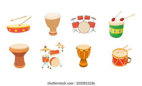 Drums icon set. Cartoon set of drums vector icons for web design isolated on white background