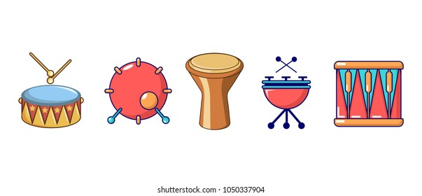 Drums icon set. Cartoon set of drums vector icons for web design isolated on white background