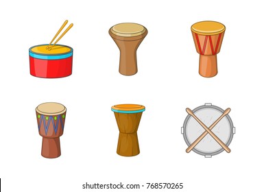 Drums icon set. Cartoon set of drums vector icons for your web design isolated on white background