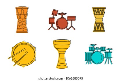 Drums icon set. Color outline set of drums vector icons for web design isolated on white background